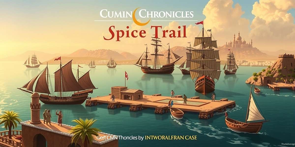 Concept art for Cumin Chronicles Spice Trail international expansion showing a multicultural trading port with Indian, Arab, and European ships