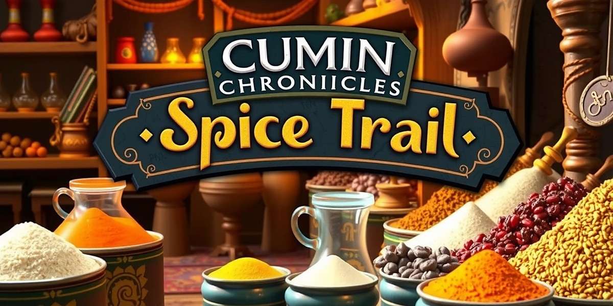 Cumin Chronicles Spice Trail game cover featuring ancient Indian traders in a vibrant marketplace with various spices displayed